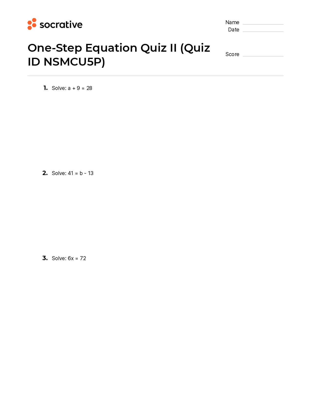 One-Step Equation Quiz Ii