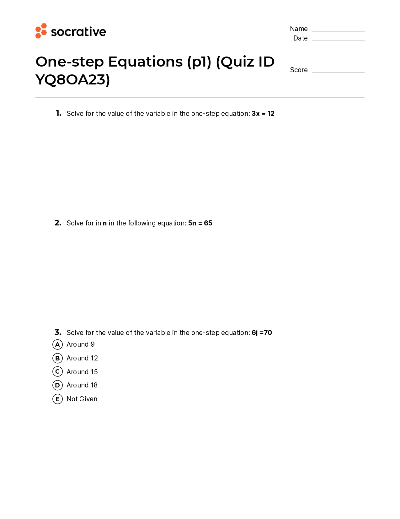 One-Step Equations (P1)