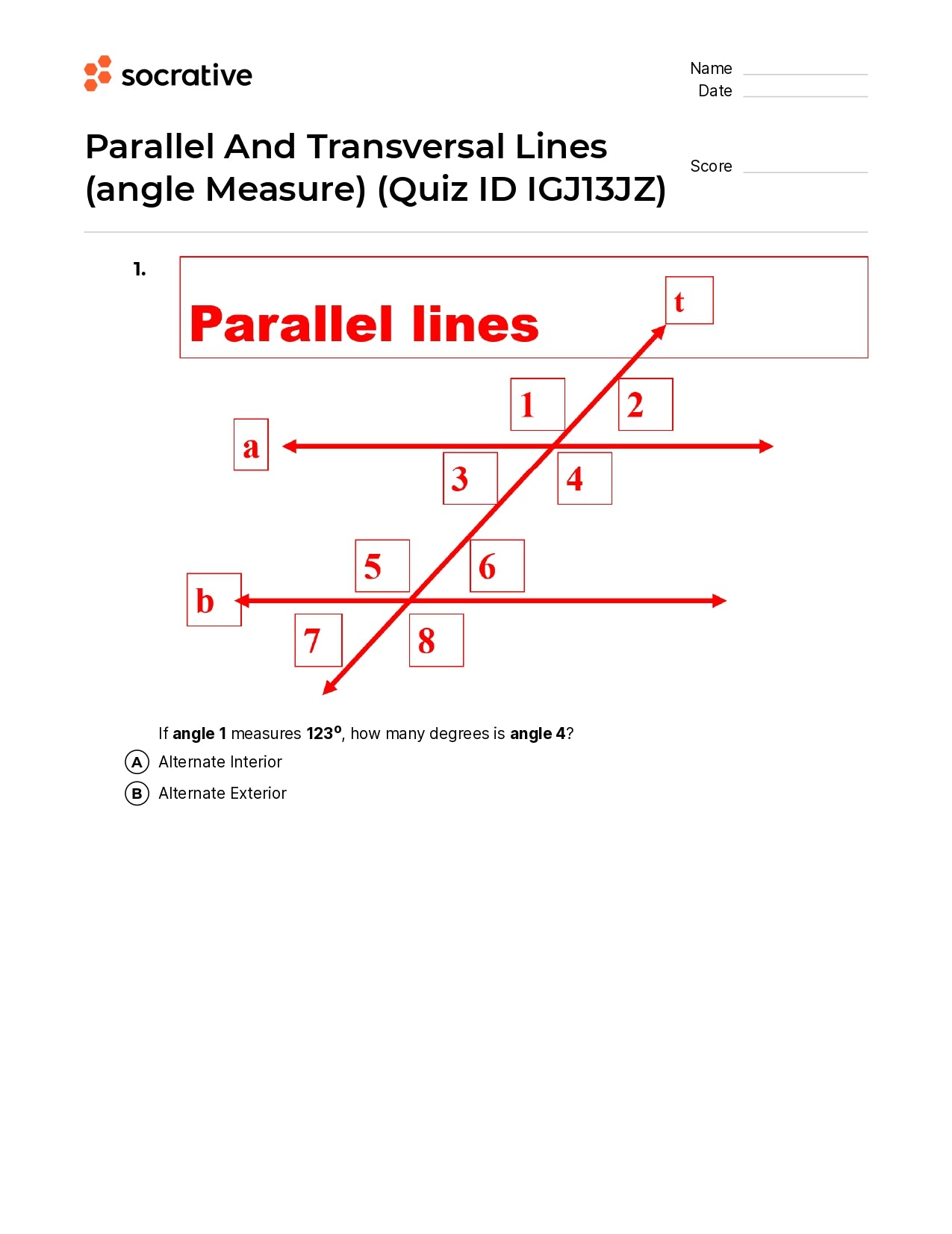 Parallel And Transversal Lines (Angle Measure)