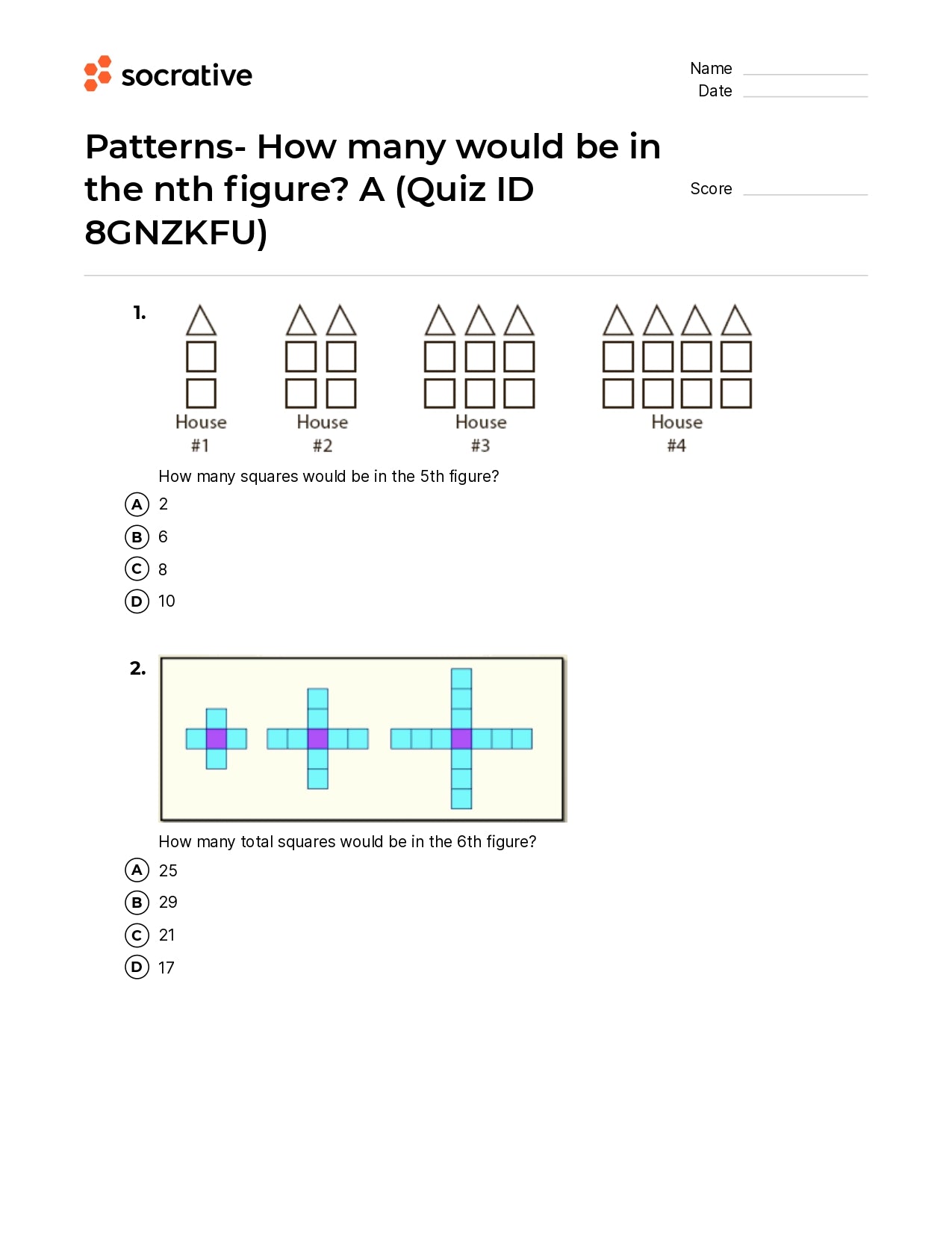 Patterns-How Many Would Be In The Nth Figure? A