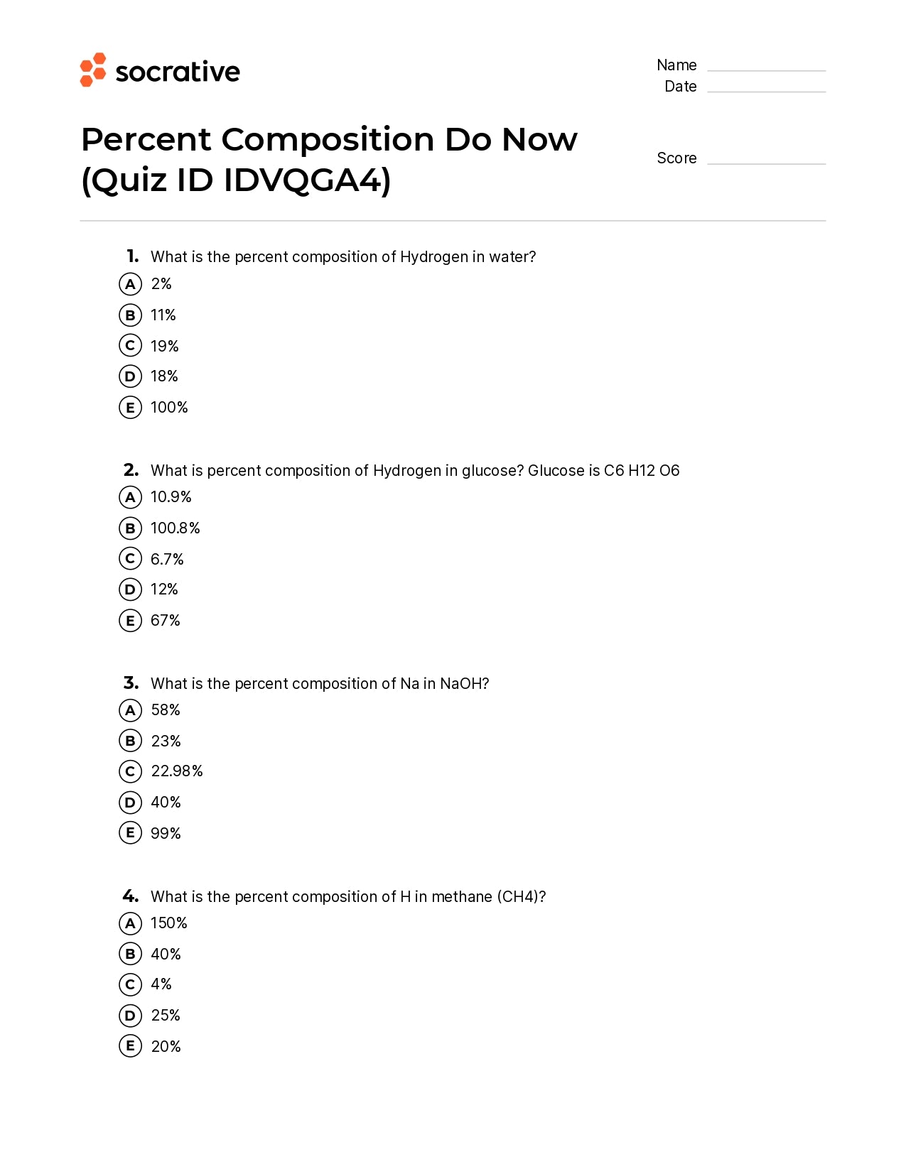 Percent Composition Do Now