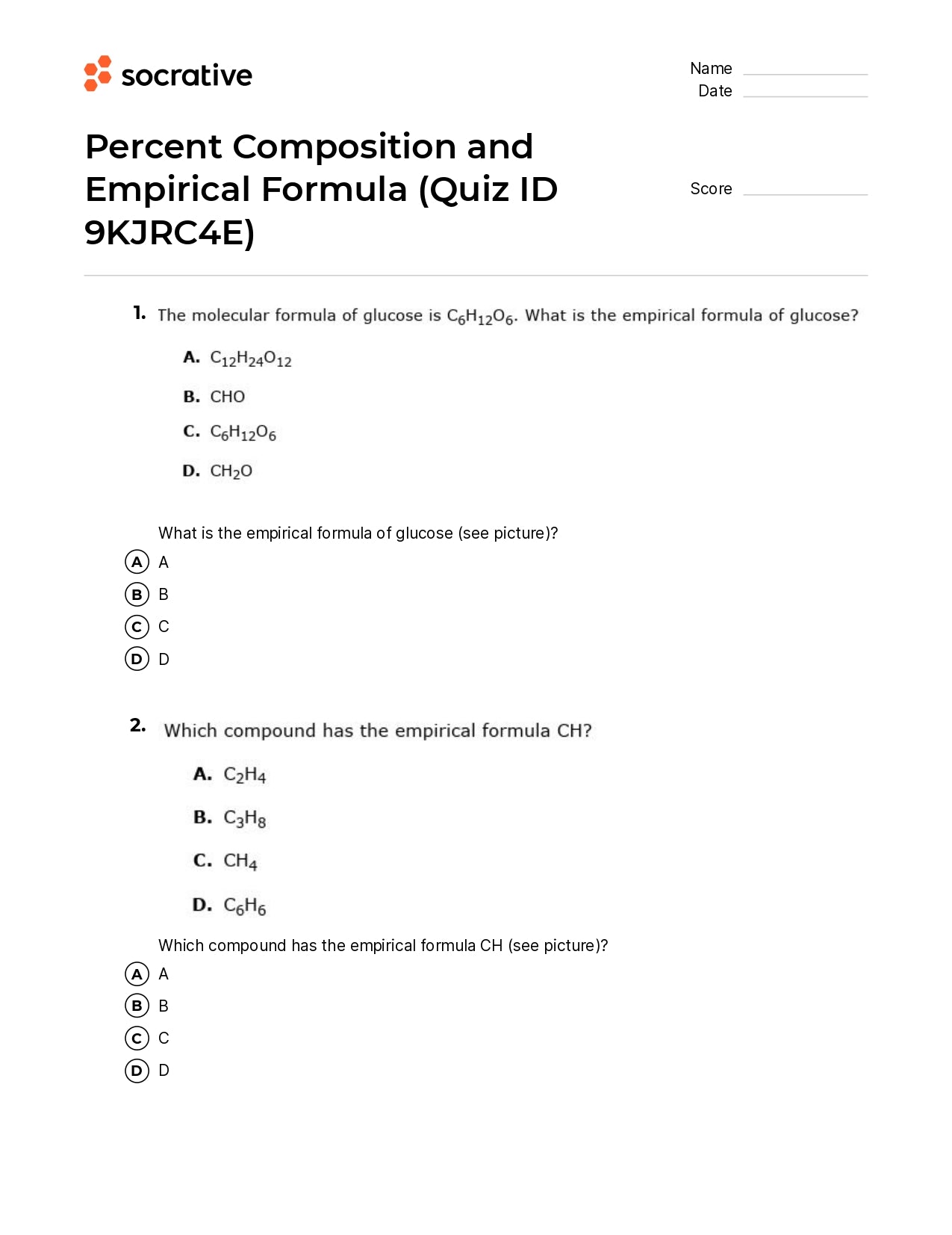 Percent Composition And Empirical Formula