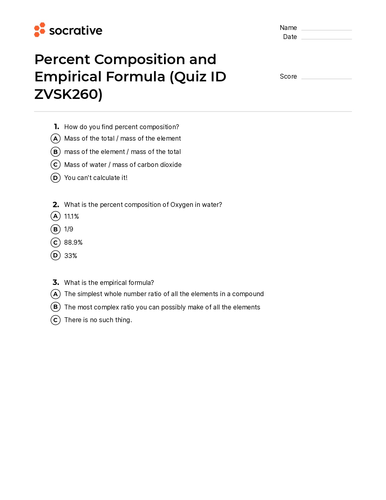 Percent Composition And Empirical Formula