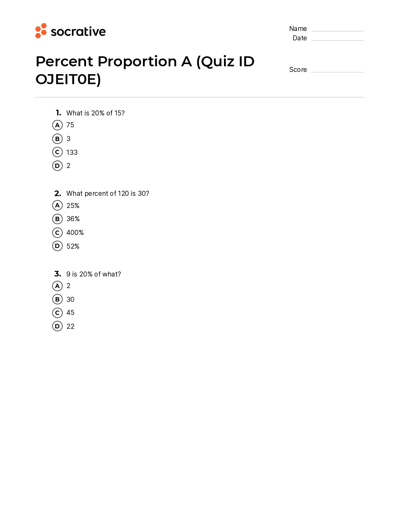 Percent Proportion A