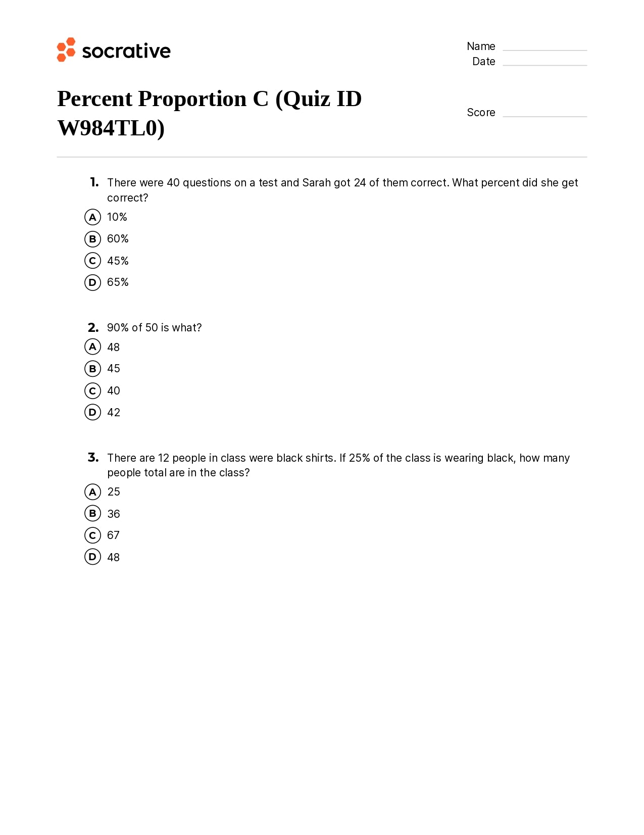 Percent Proportion C