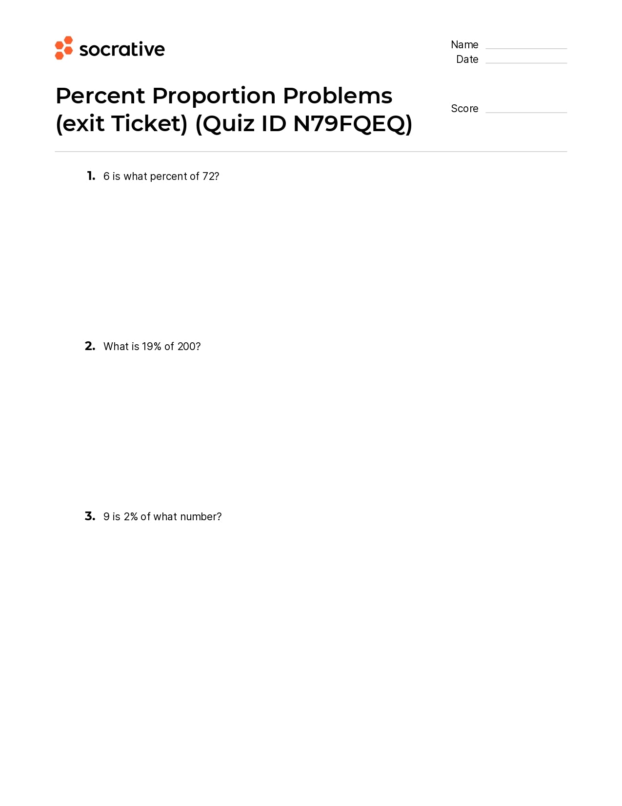 Percent Proportion Problems (Exit Ticket)