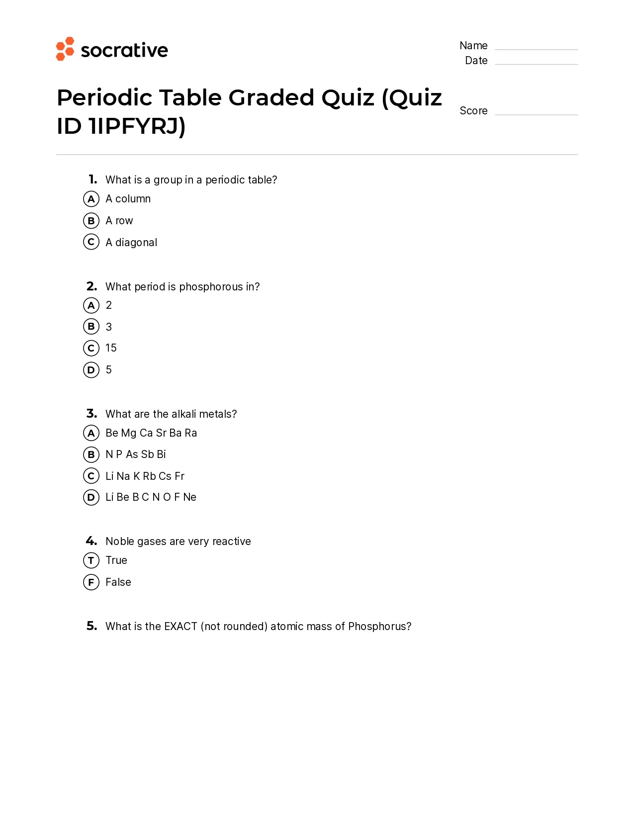 Periodic Table Graded Quiz