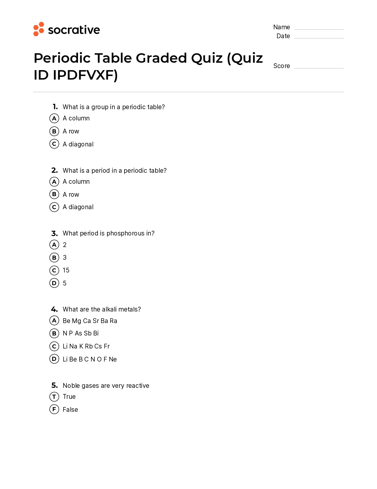 Periodic Table Graded Quiz