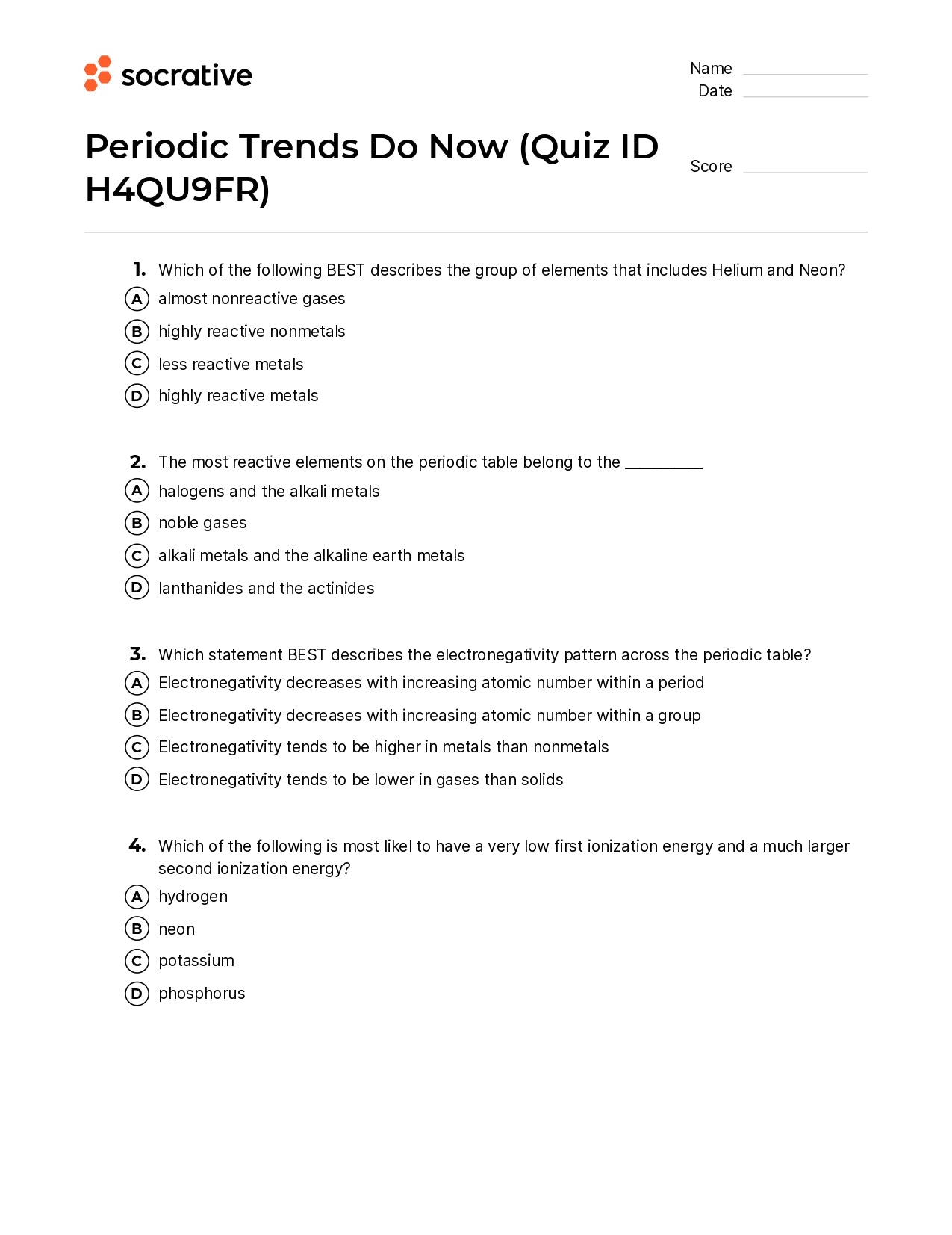 Periodic Trends Do Now