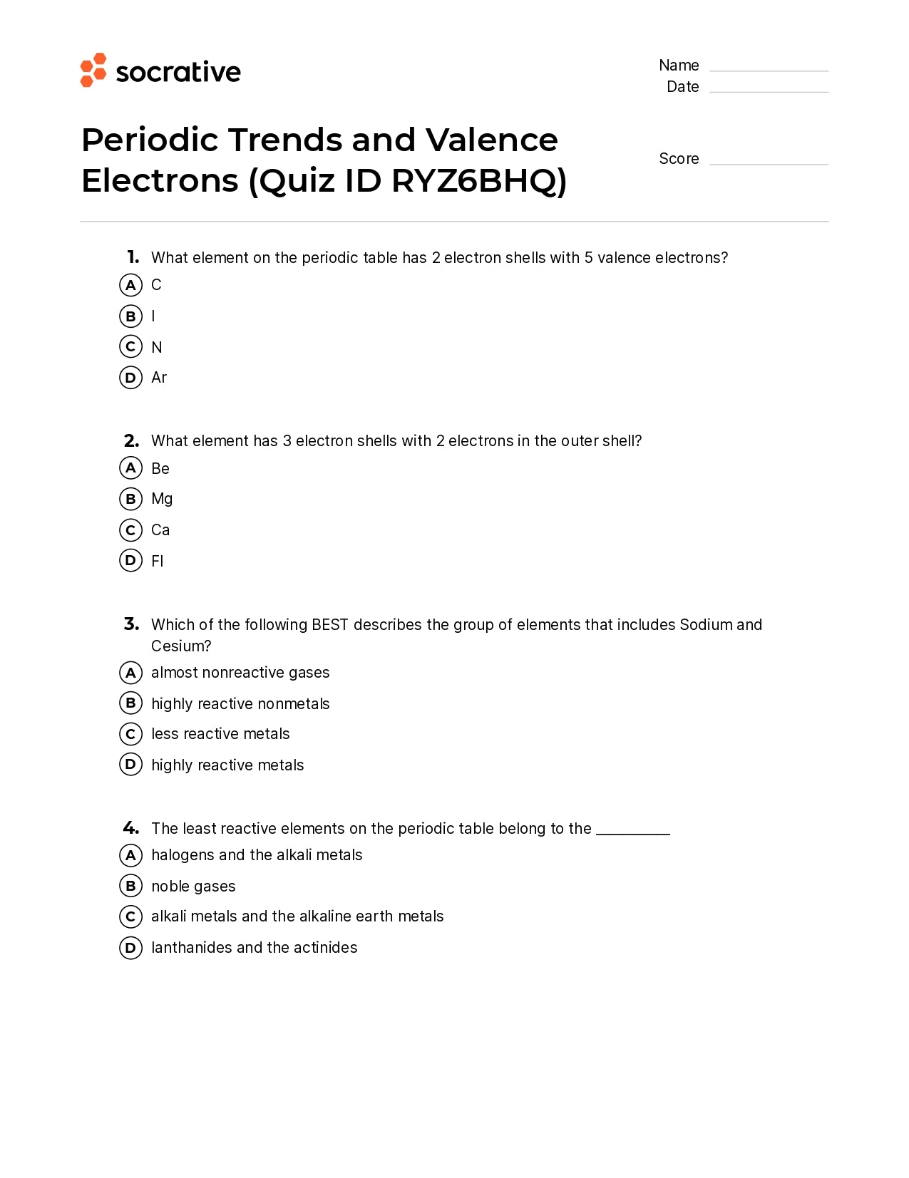 Periodic Trends And Valence Electrons