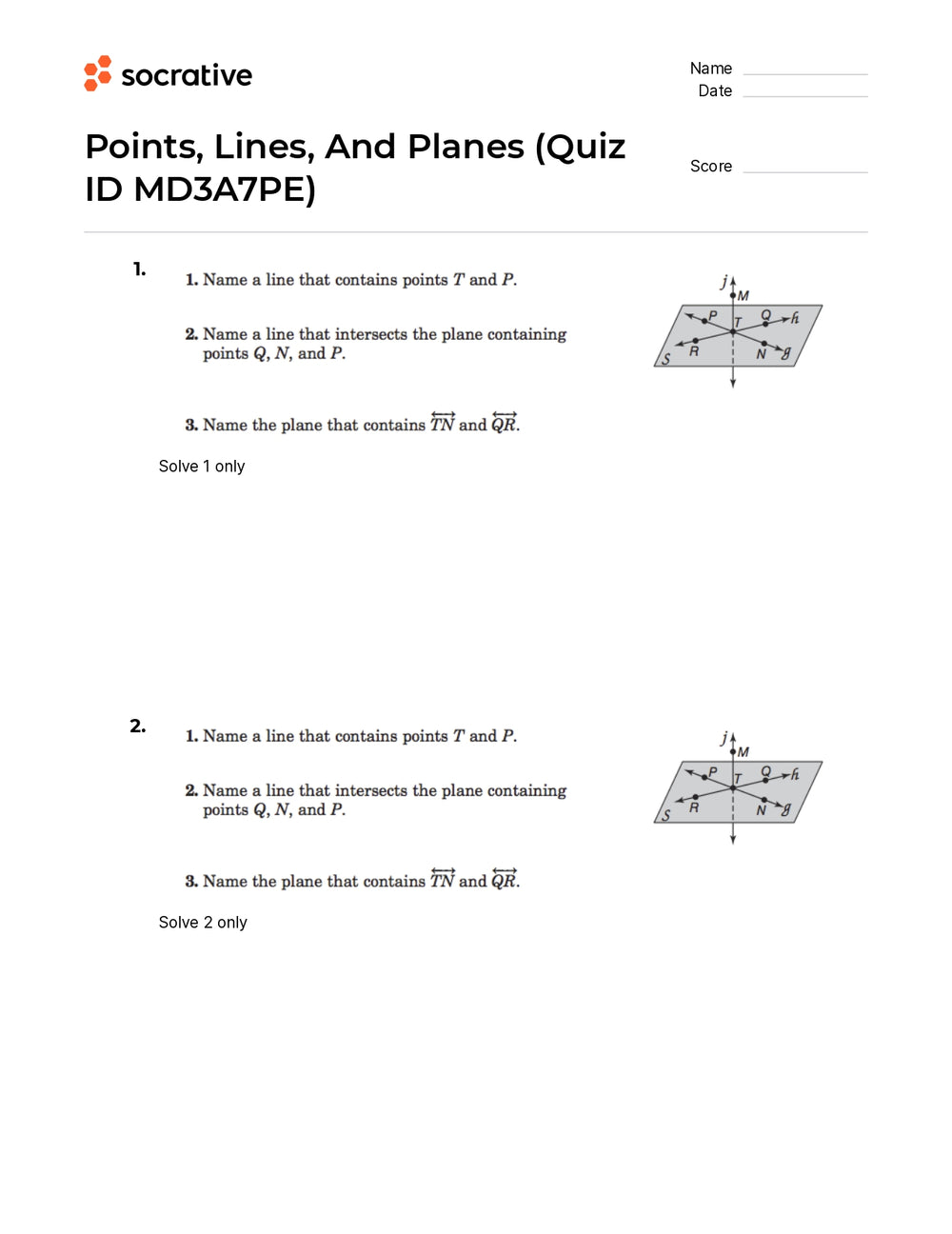 Points Lines And Planes – Quiz Shop