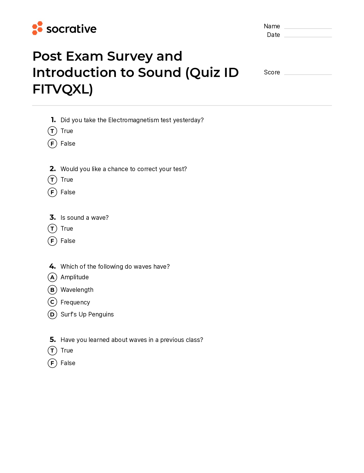 Post Exam Survey And Introduction To Sound
