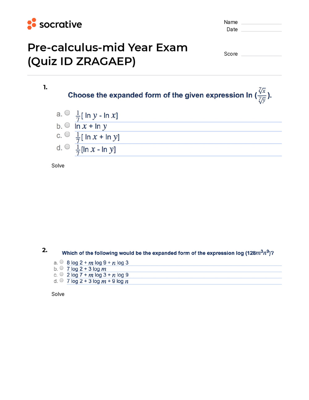 Pre Calc Question Example Pre Calculus Questions