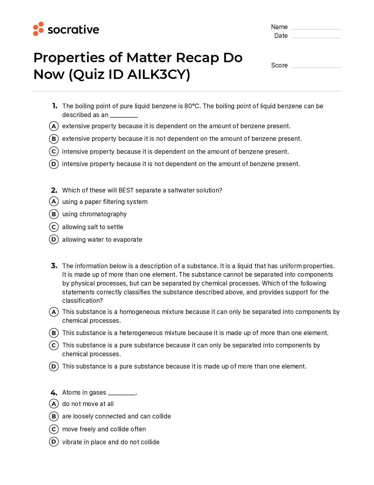 Properties Of Matter Recap Do Now