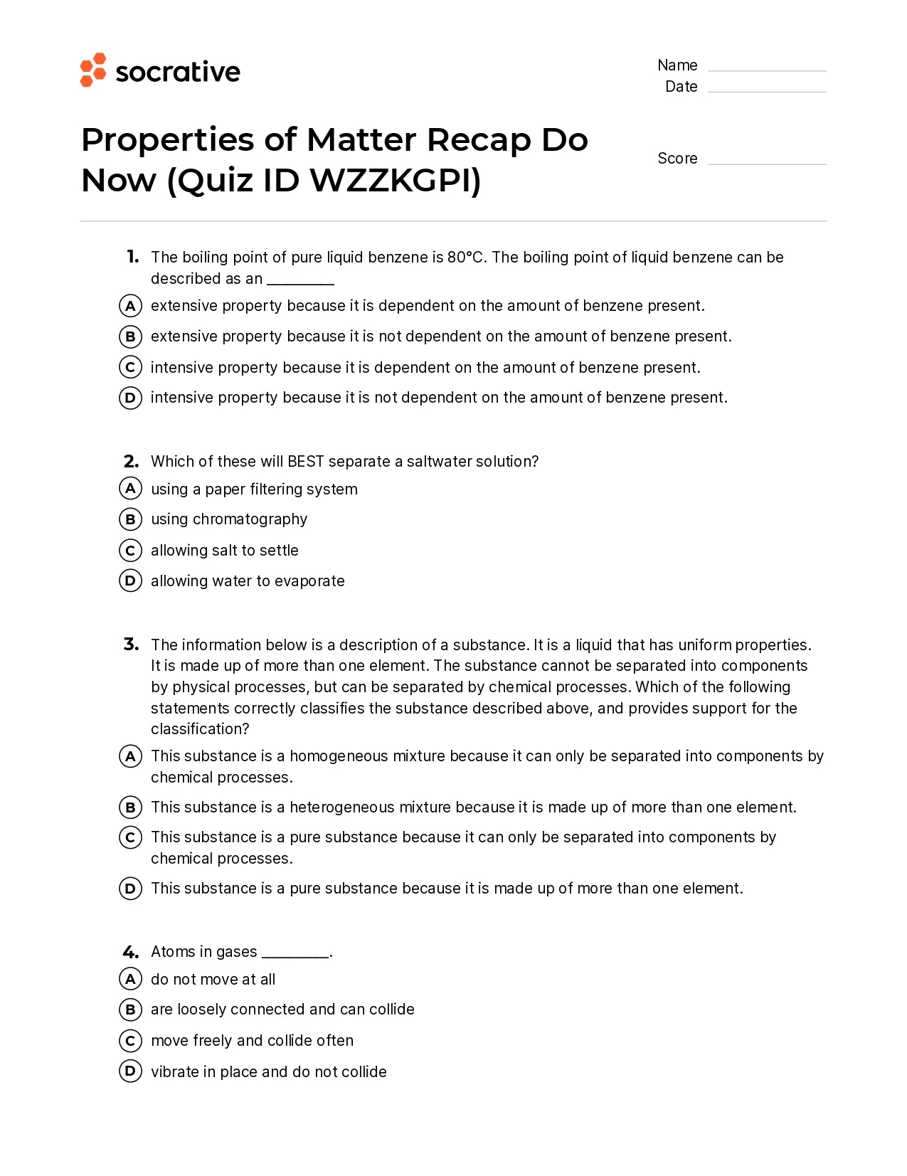 Properties Of Matter Recap Do Now
