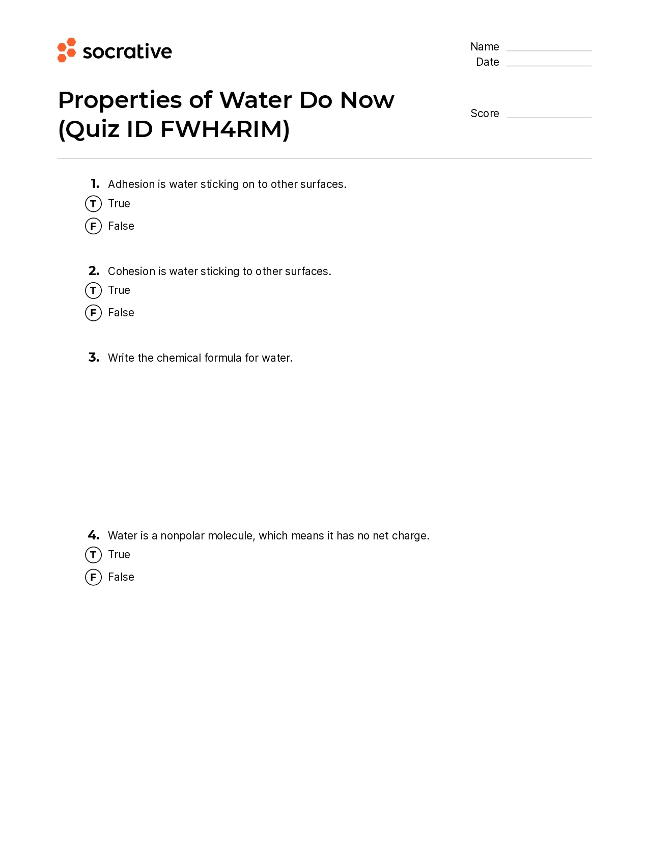 Properties Of Water Do Now