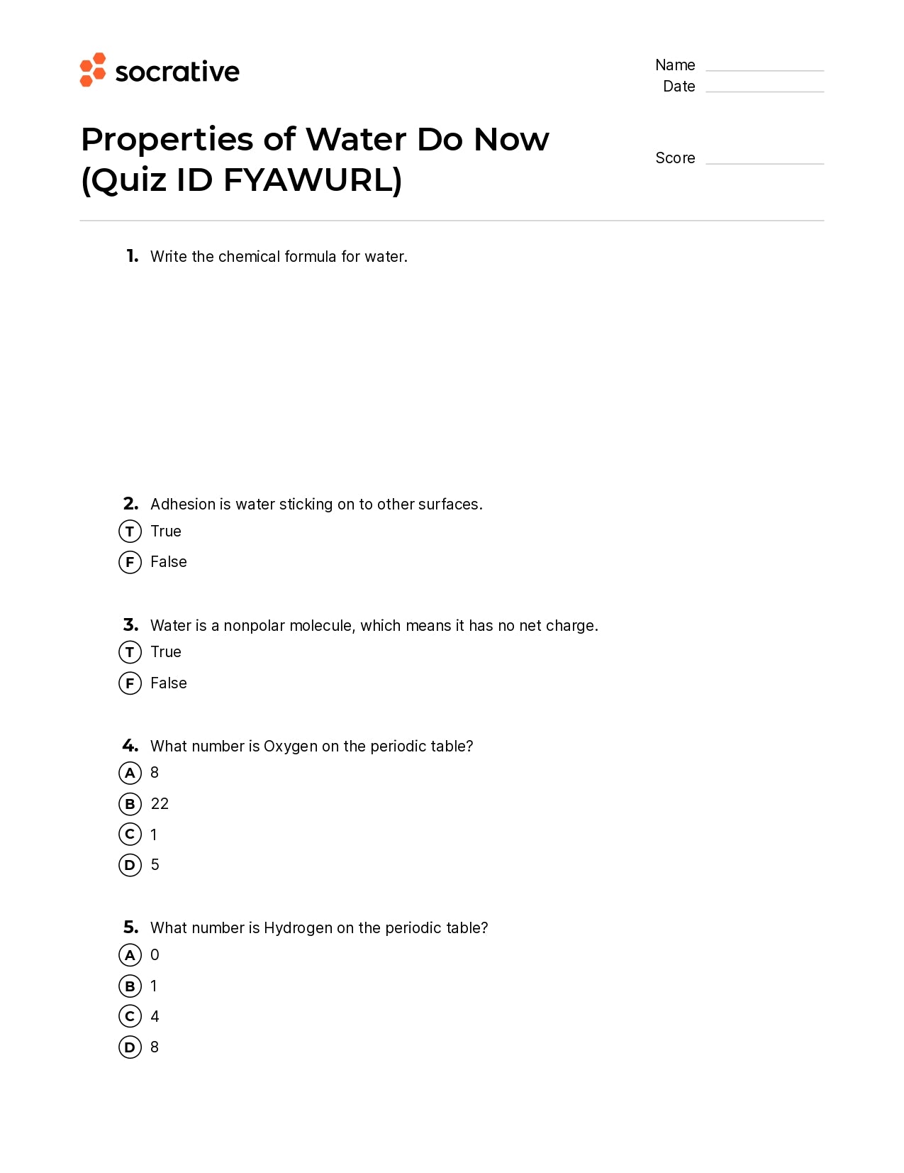 Properties Of Water Do Now