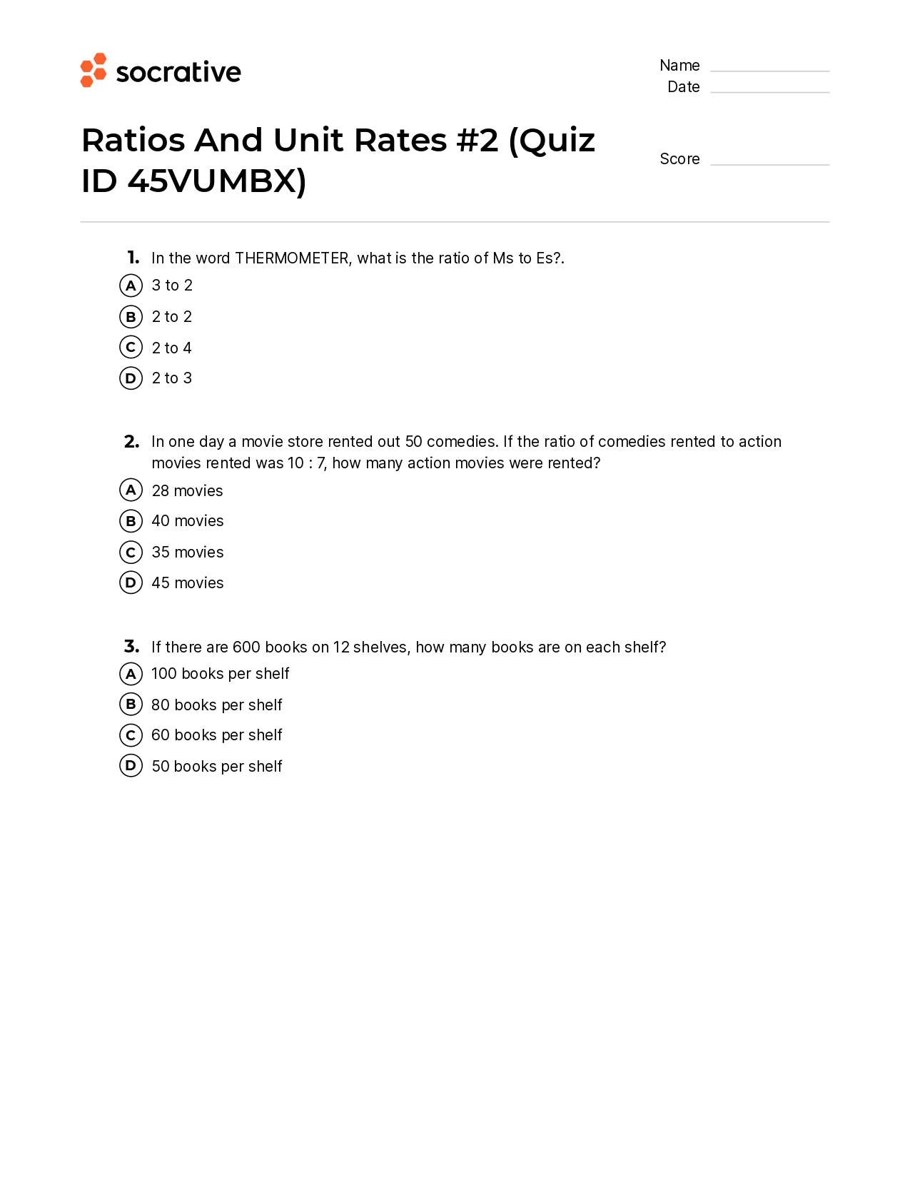 Ratios And Unit Rates 2