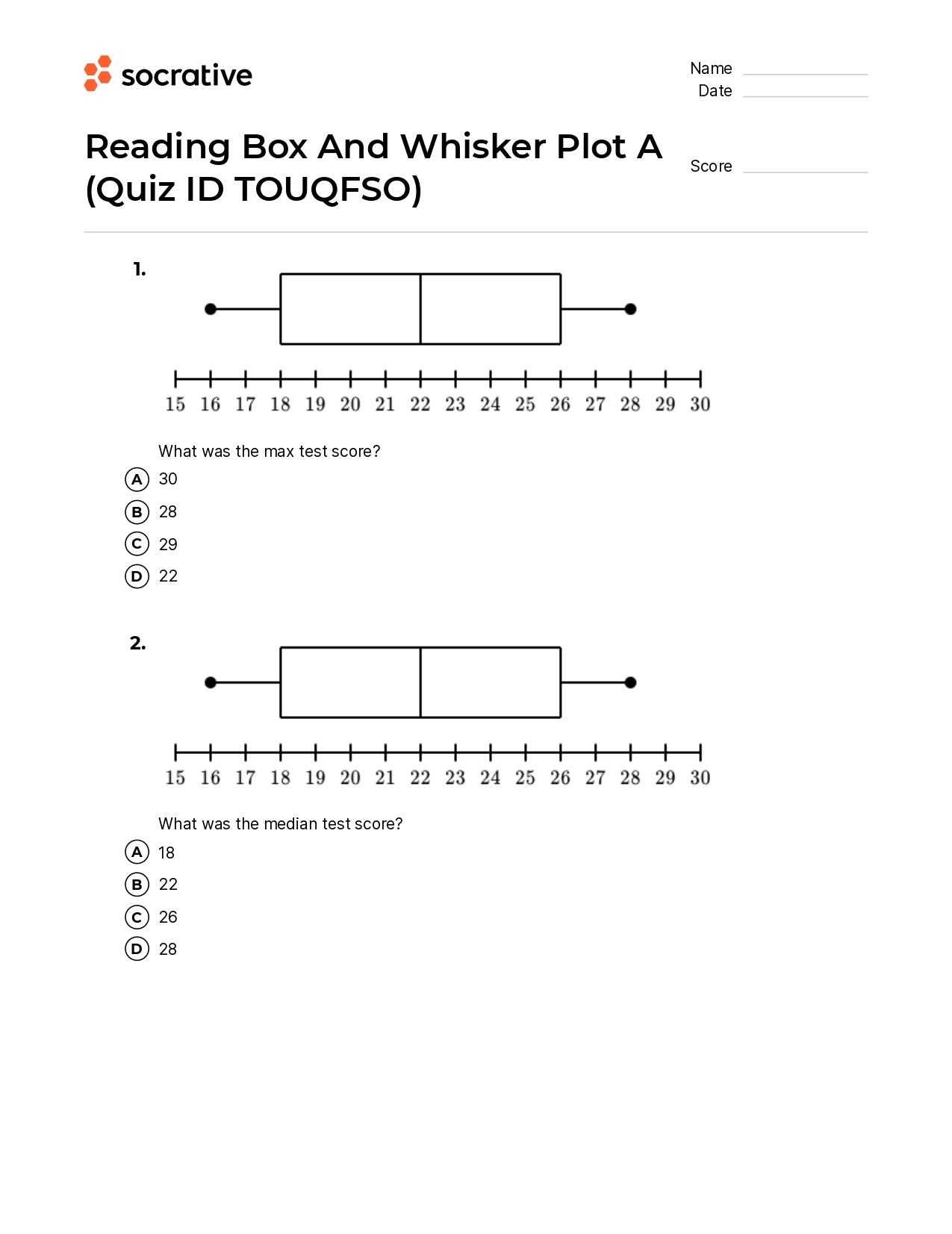 Box And Whisker Plot Worksheet Grade 6