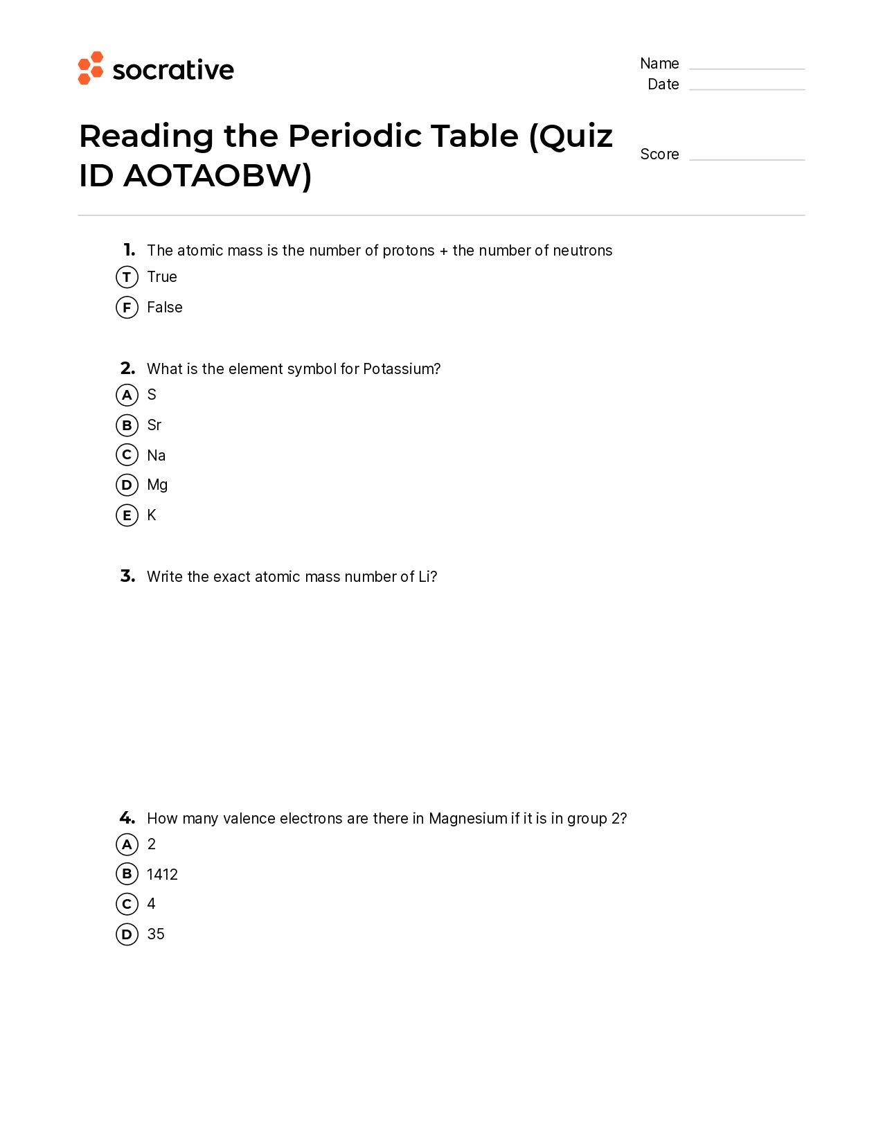 Reading The Periodic Table