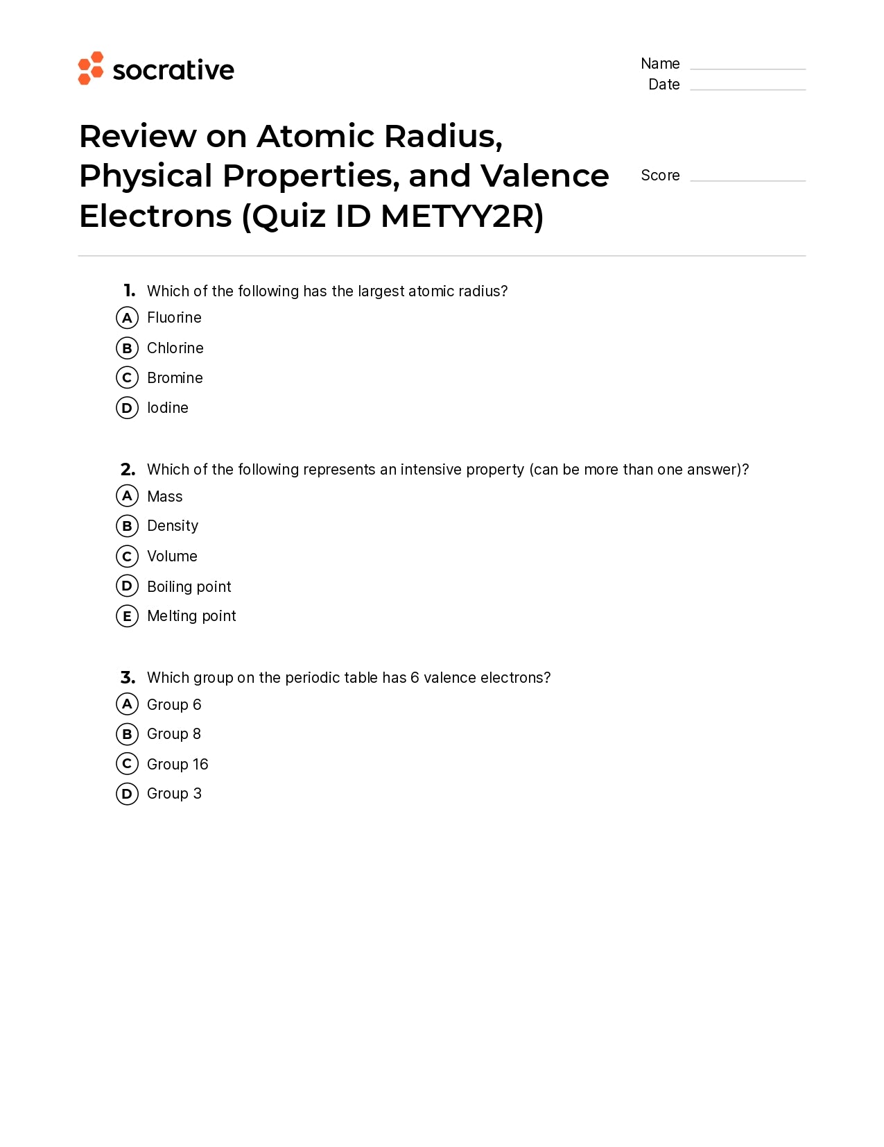 Review On Atomic Radius Physical Properties And Valence Electrons