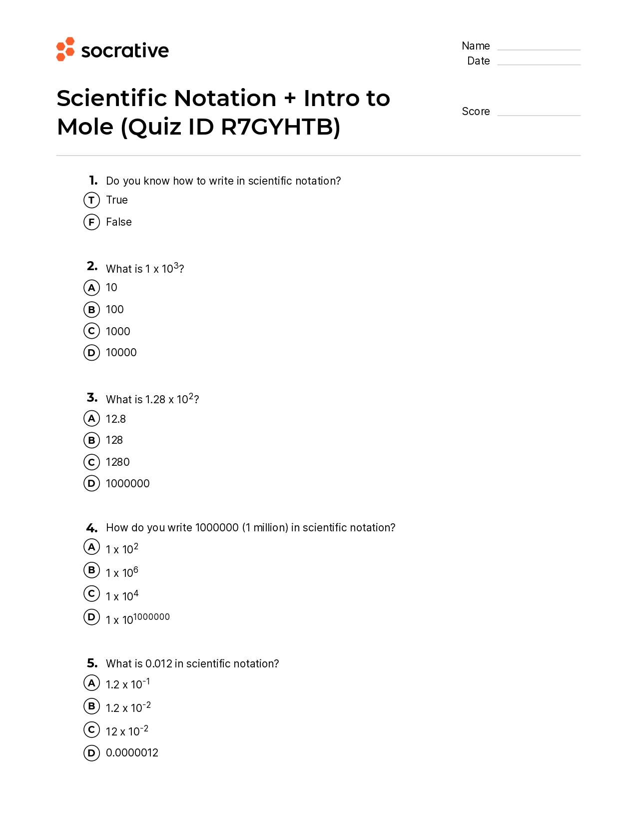 Scientific Notation + Intro To Mole