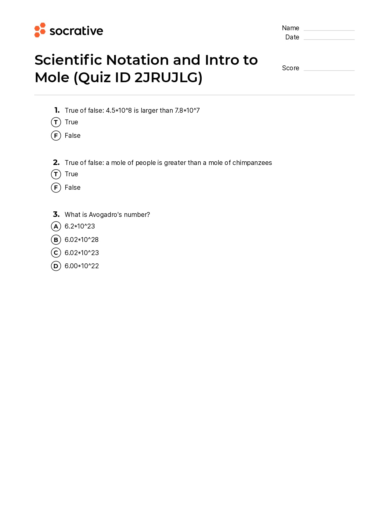 Scientific Notation And Intro To Mole