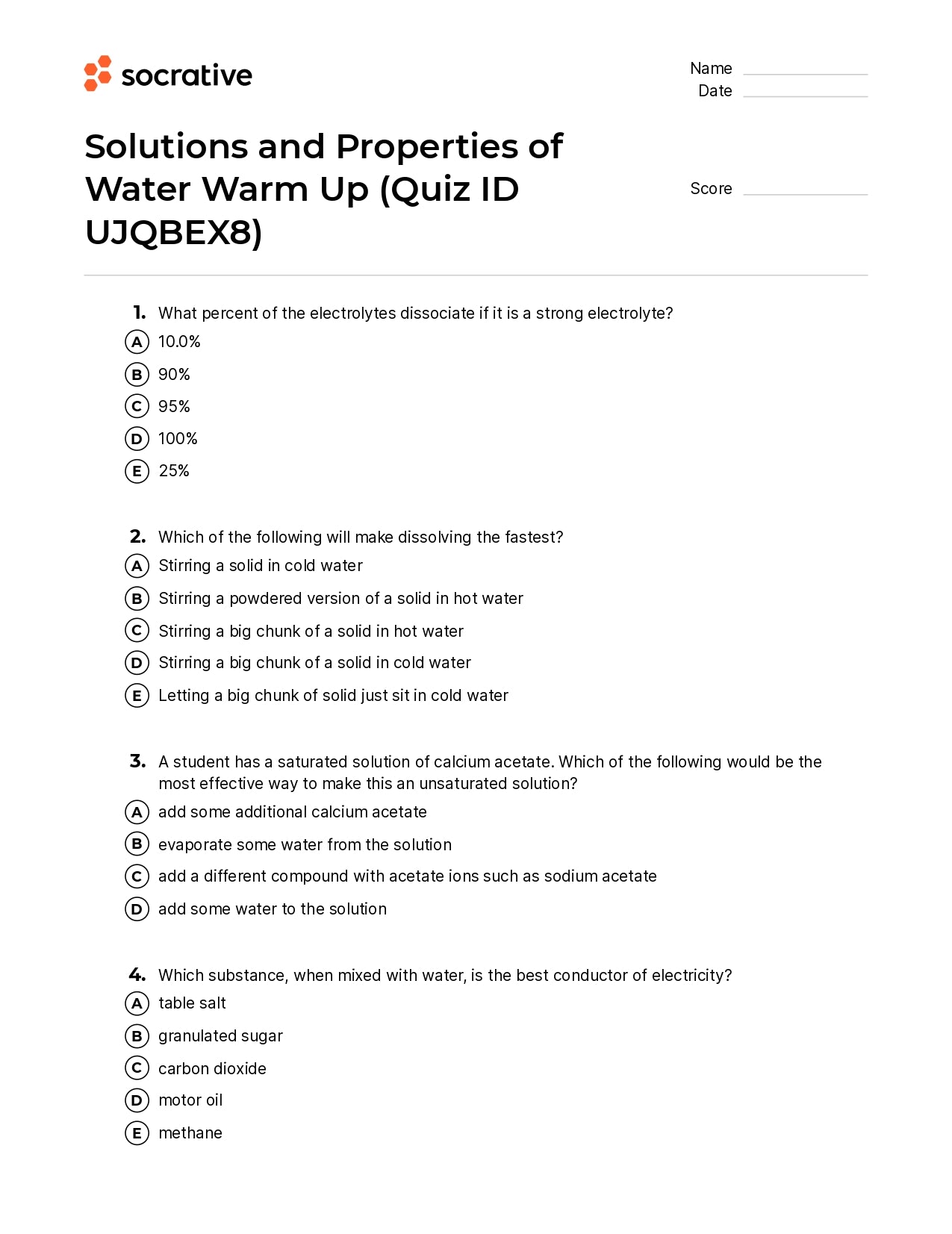 Solutions And Properties Of Water Warm Up