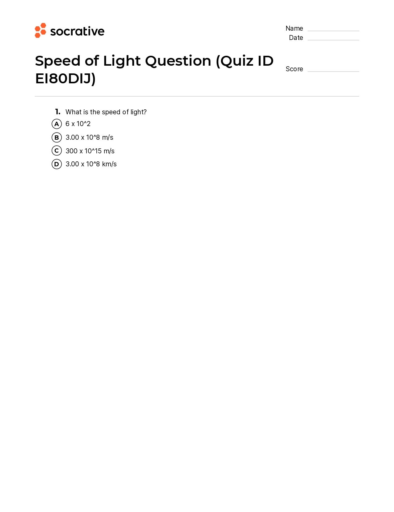 Speed Of Light Question