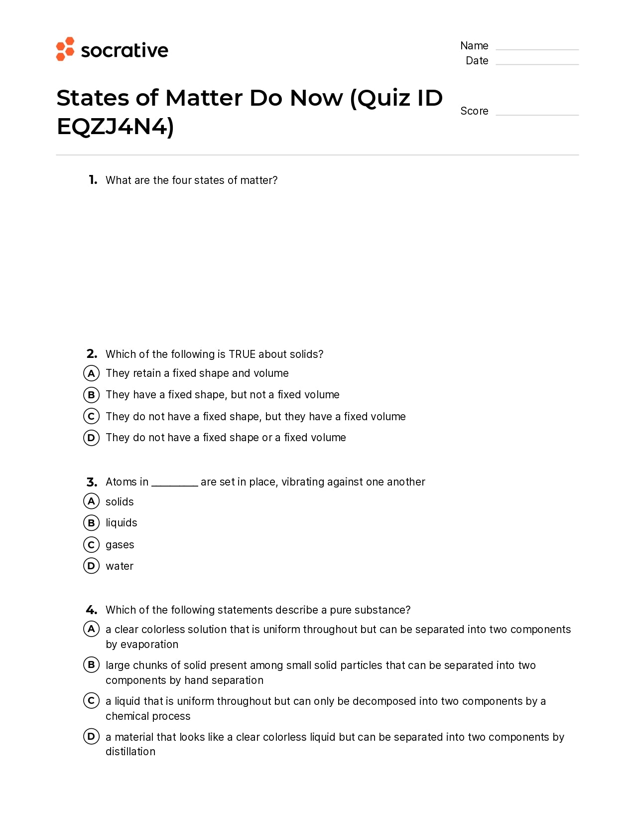 States Of Matter Do Now