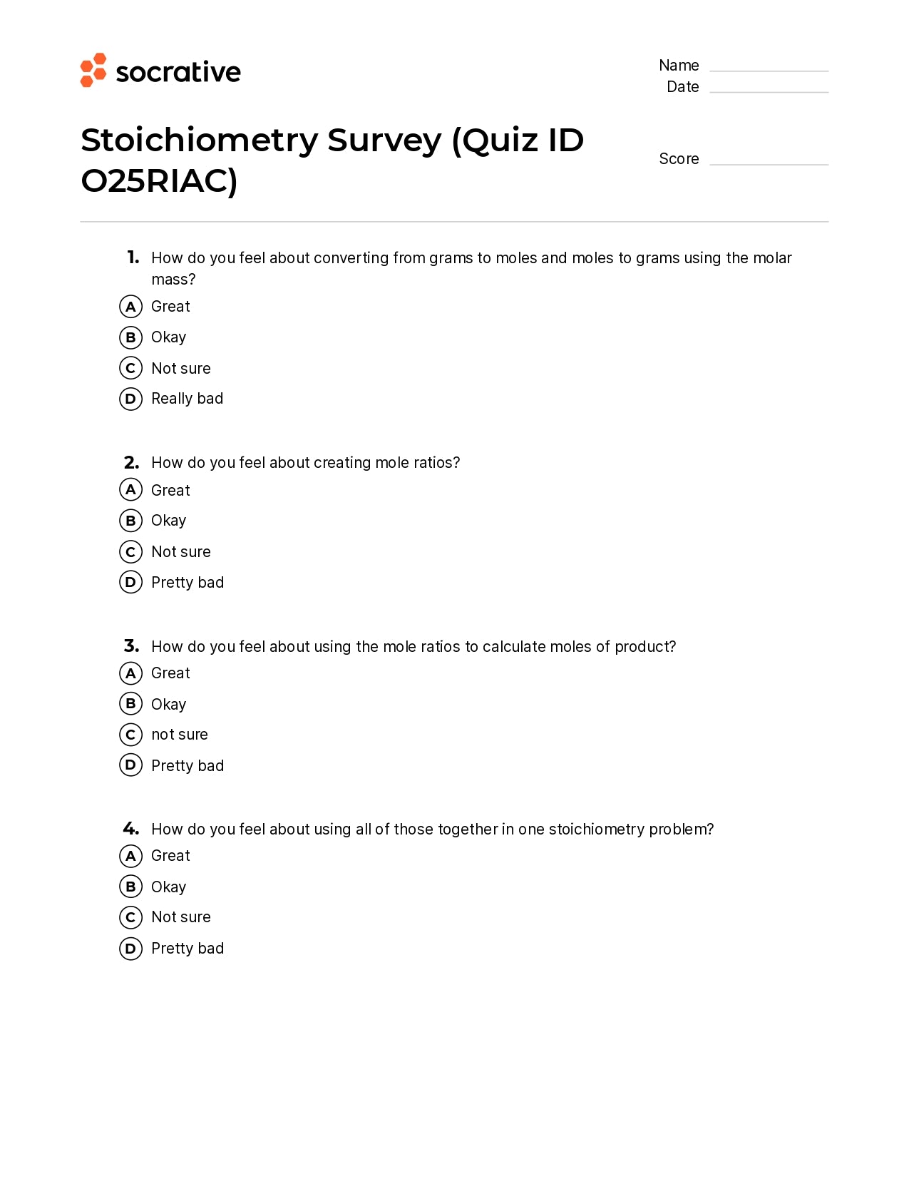 Stoichiometry Survey