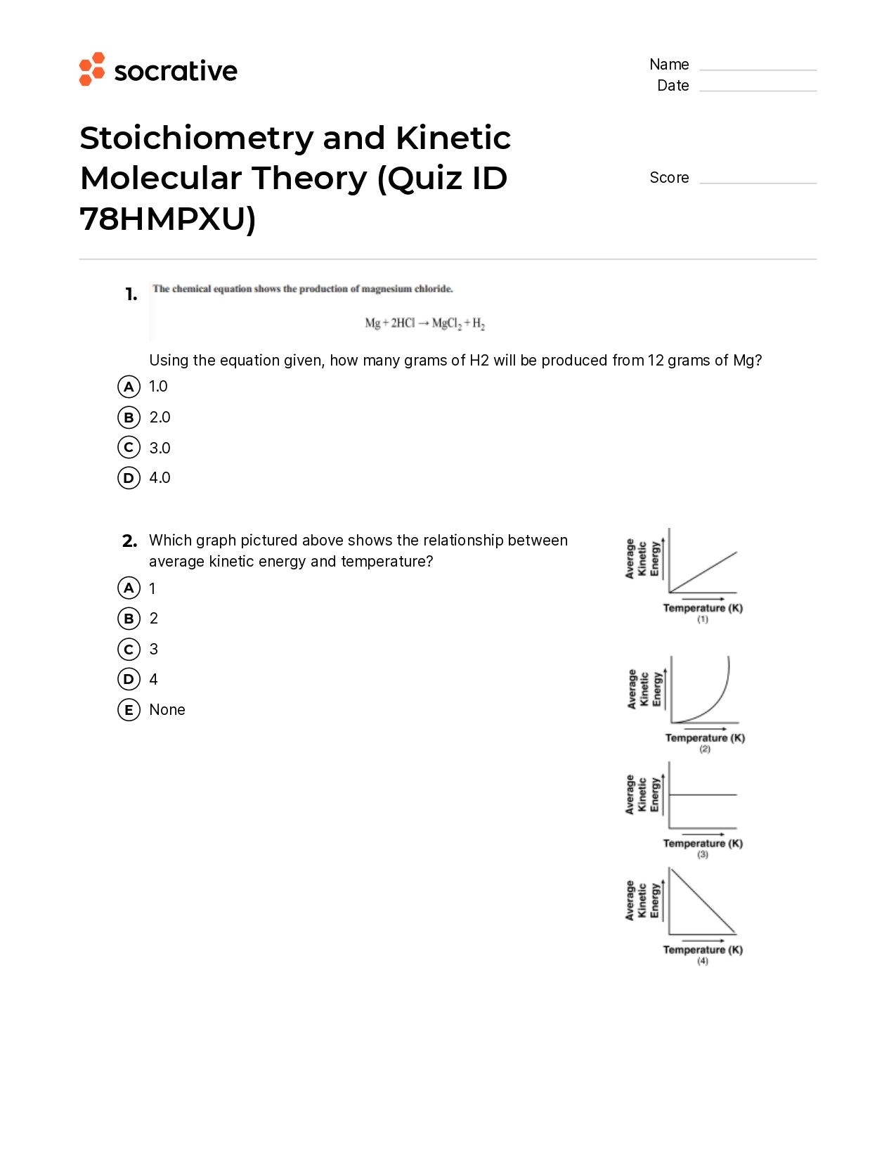 Stoichiometry And Kinetic Molecular Theory
