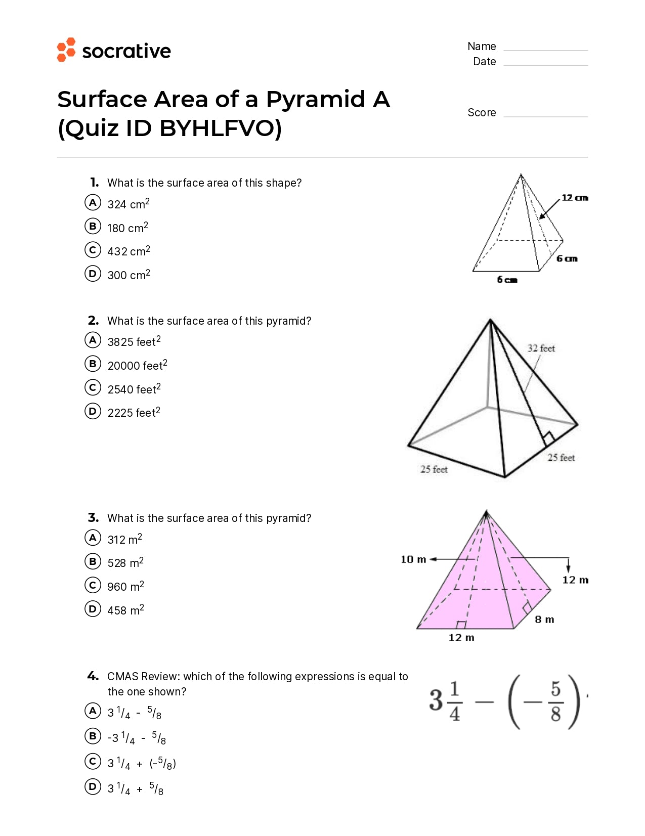 Surface Area Of A Pyramid A