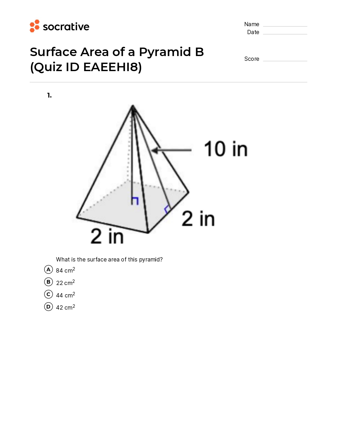 Surface Area Of A Pyramid B