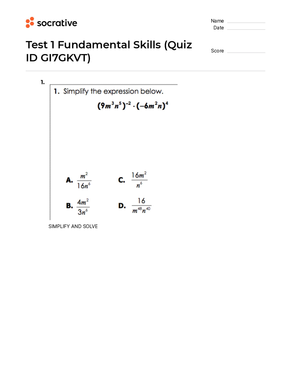 Test 1 Fundamental Skills – Quiz Shop