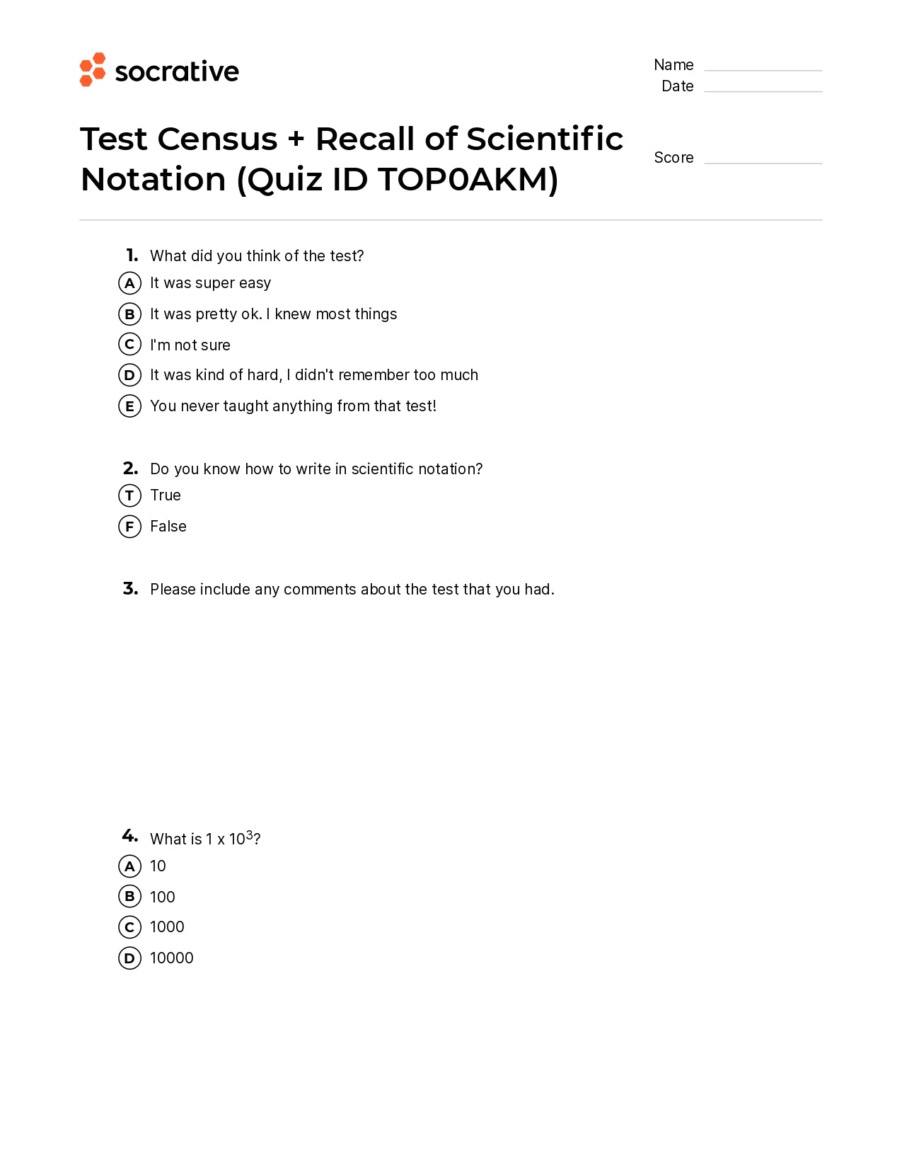 Test Census + Recall Of Scientific Notation
