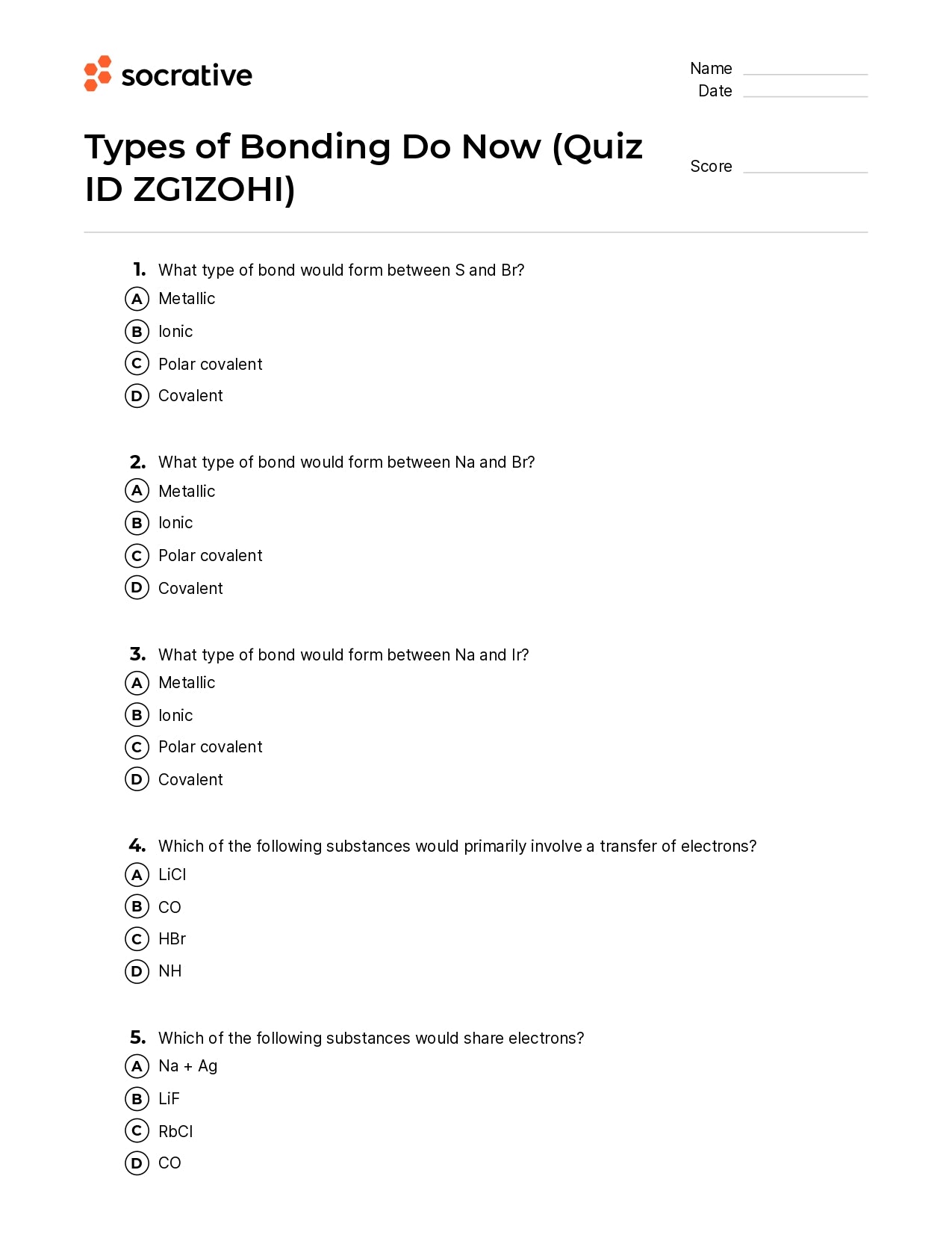 Types Of Bonding Do Now