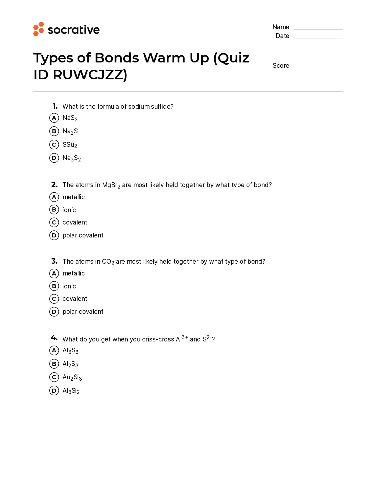 Types Of Bonds Warm Up