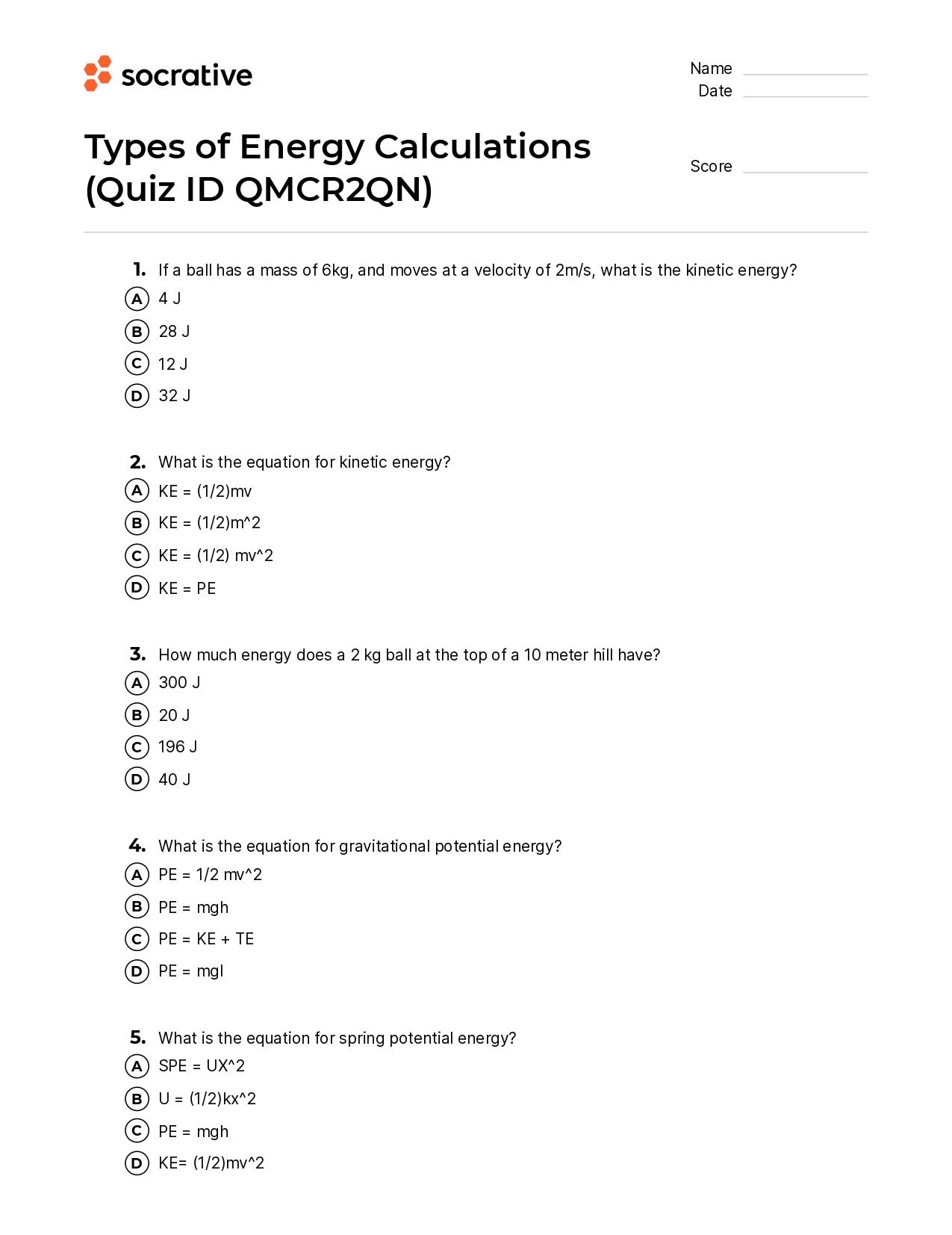 Types Of Energy Calculations