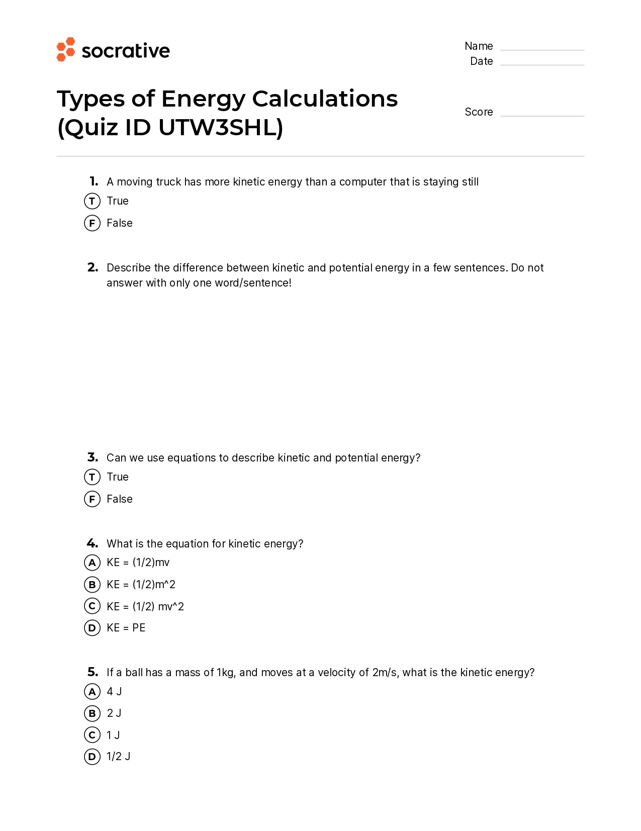 Types Of Energy Calculations