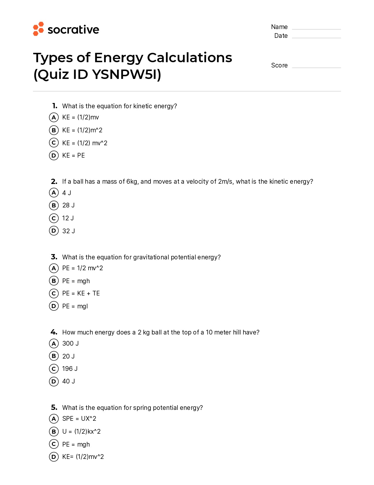 Types Of Energy Calculations