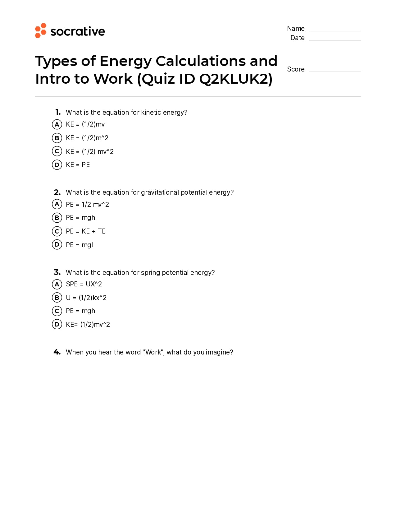 Types Of Energy Calculations And Intro To Work