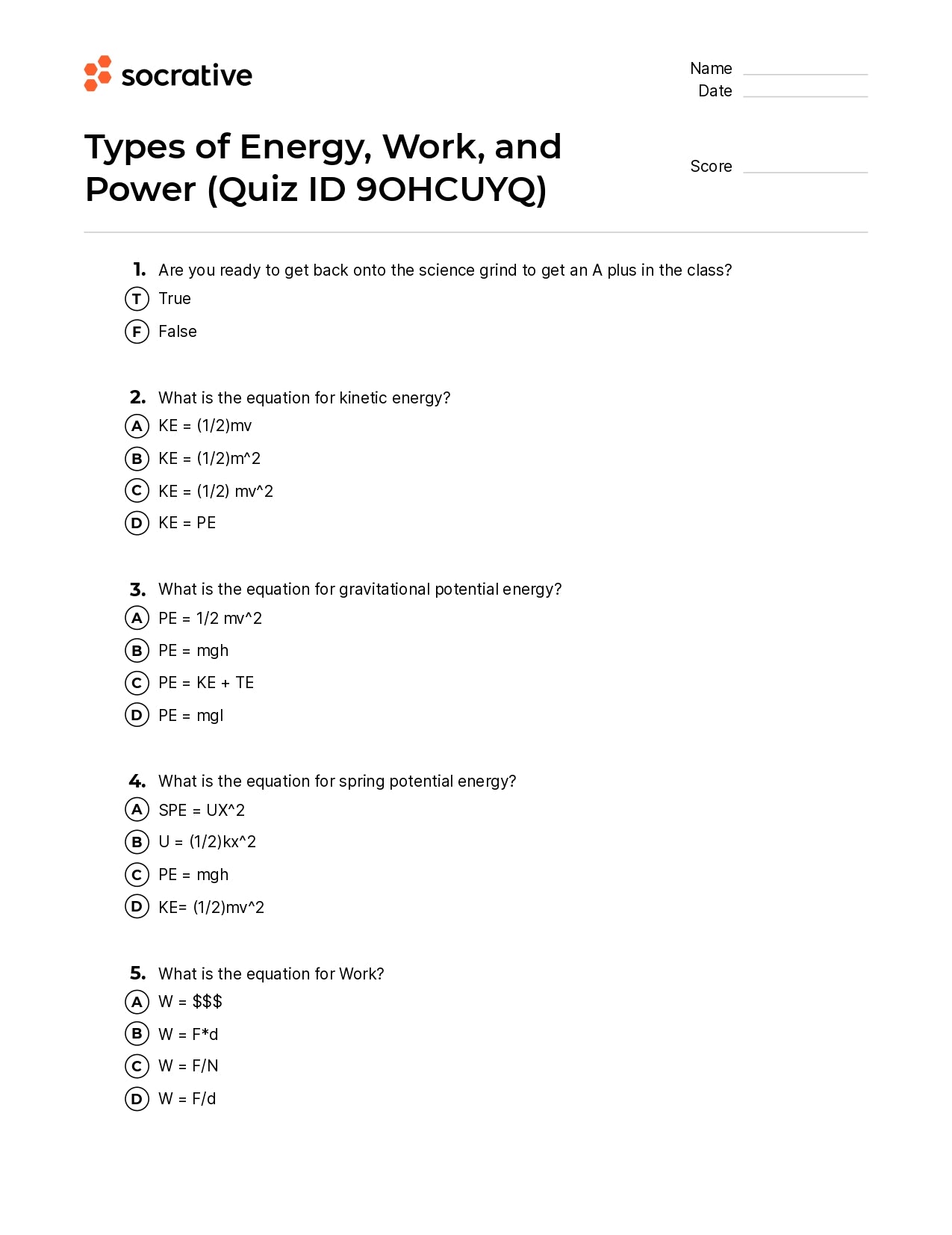 Types Of Energy Work And Power