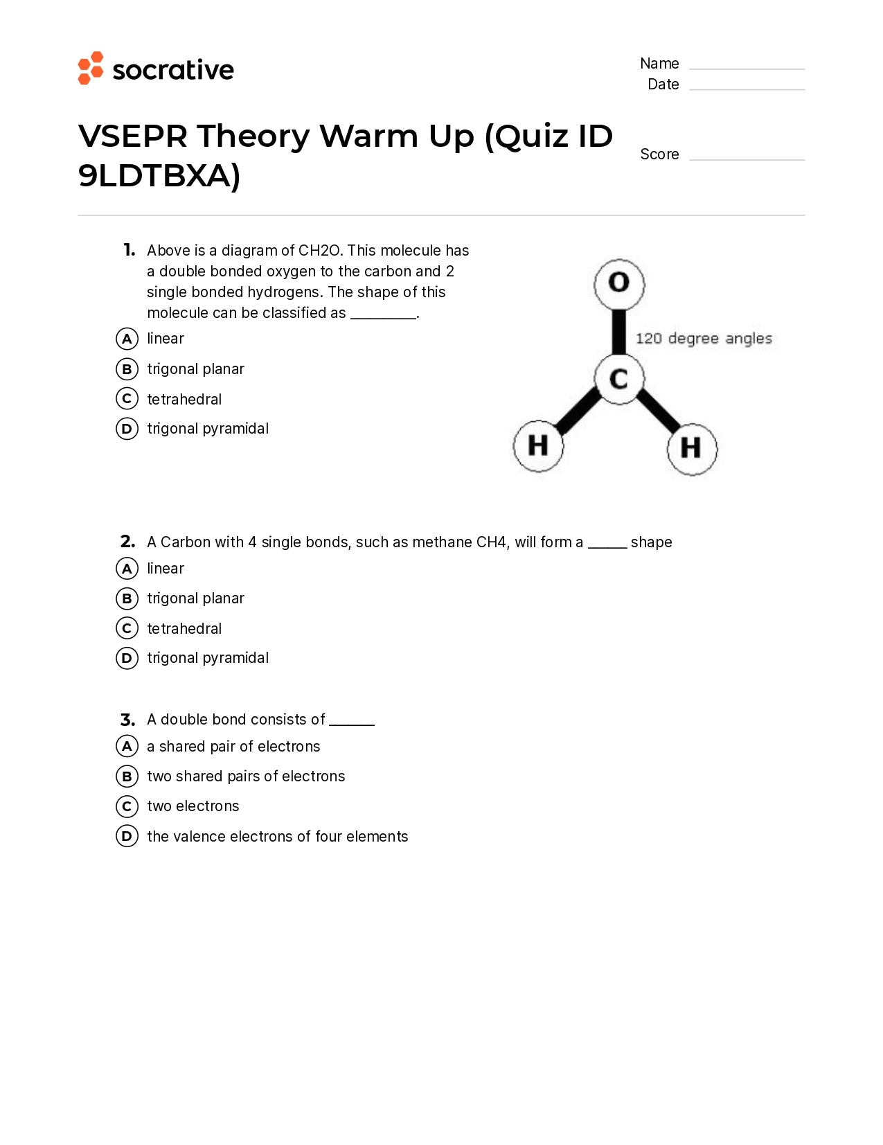 Vsepr Theory Warm Up