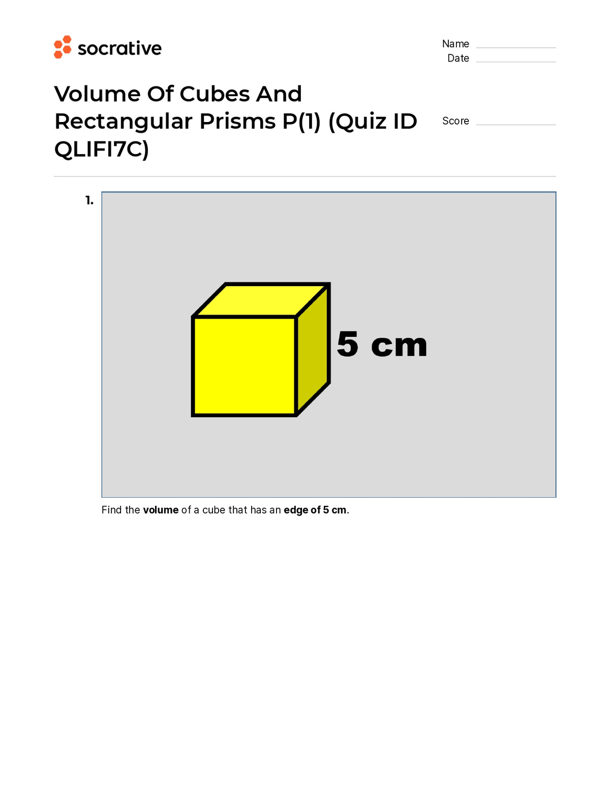 Volume Of Cubes And Rectangular Prisms P(1) – Quiz Shop