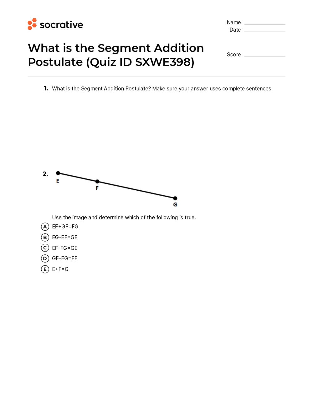 Segment Addition Postulate