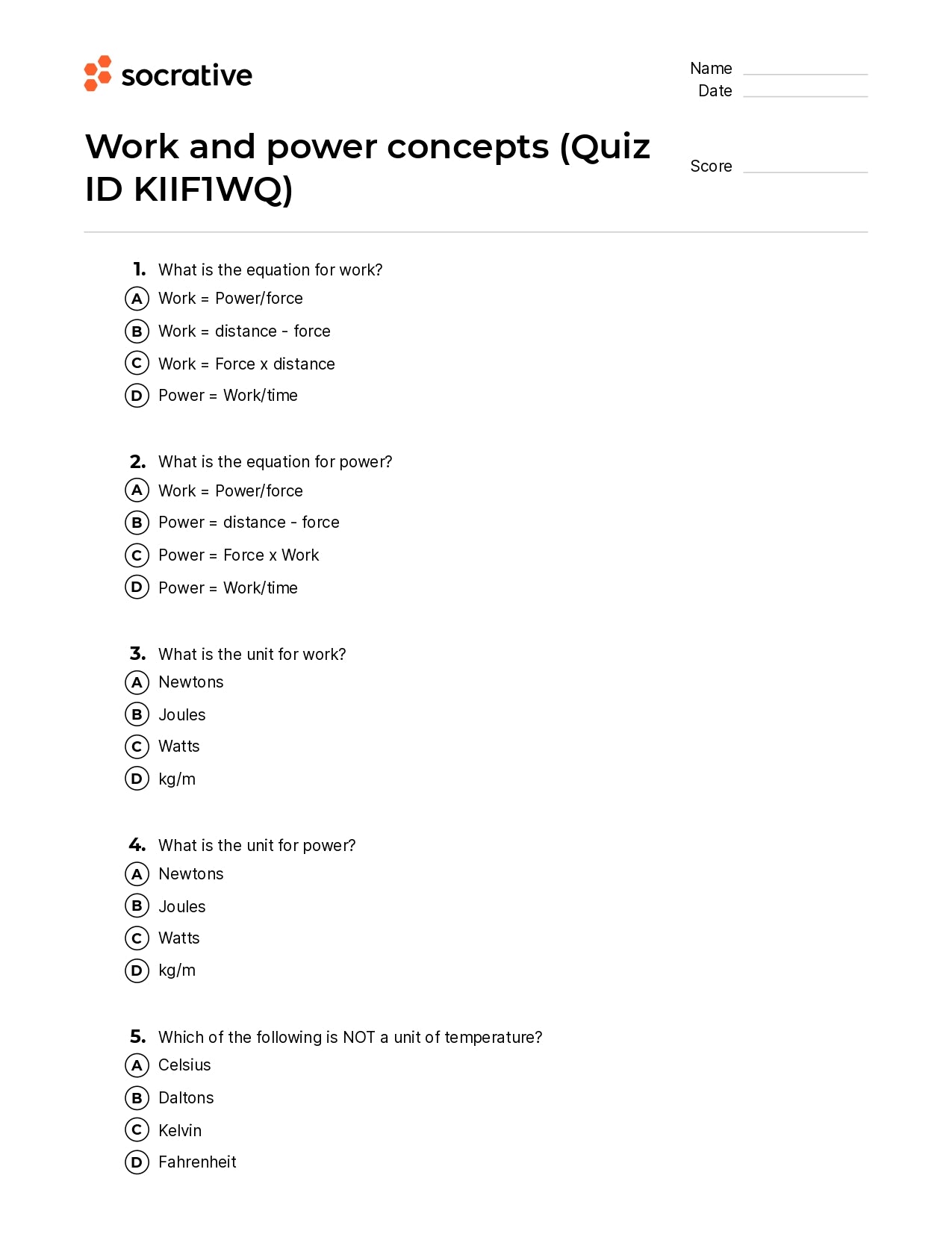 Work And Power Concepts